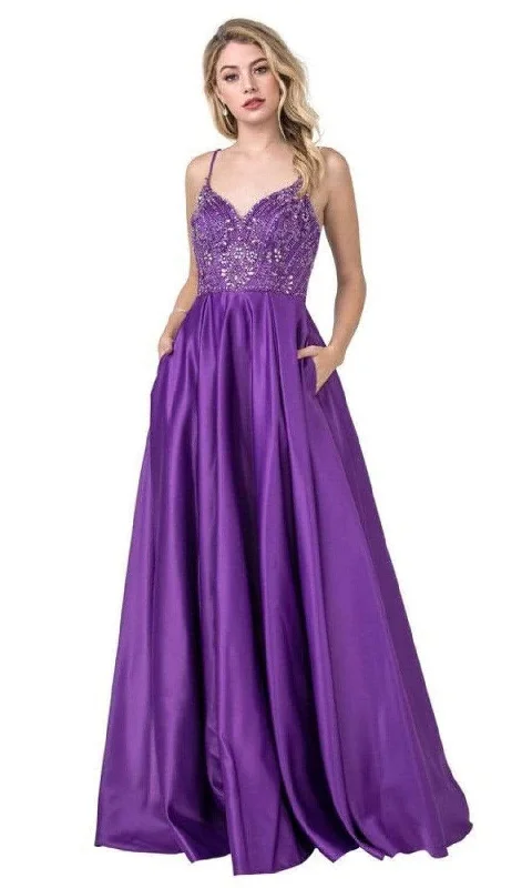 Exclusive Deals Online Graceful Cut Aspeed Design - L2454 Beaded Satin A-Line Dress