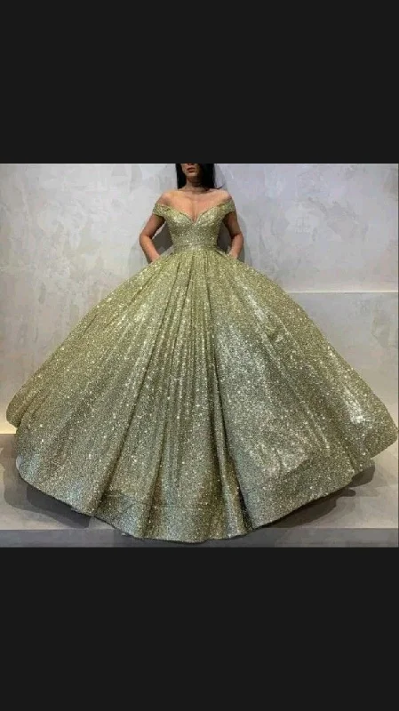 Crazy Discounts, Hurry Up Parisian Effortless Chic Style Off The Shoulder Glitter Ball Gown Sweet 16 Dress Y54