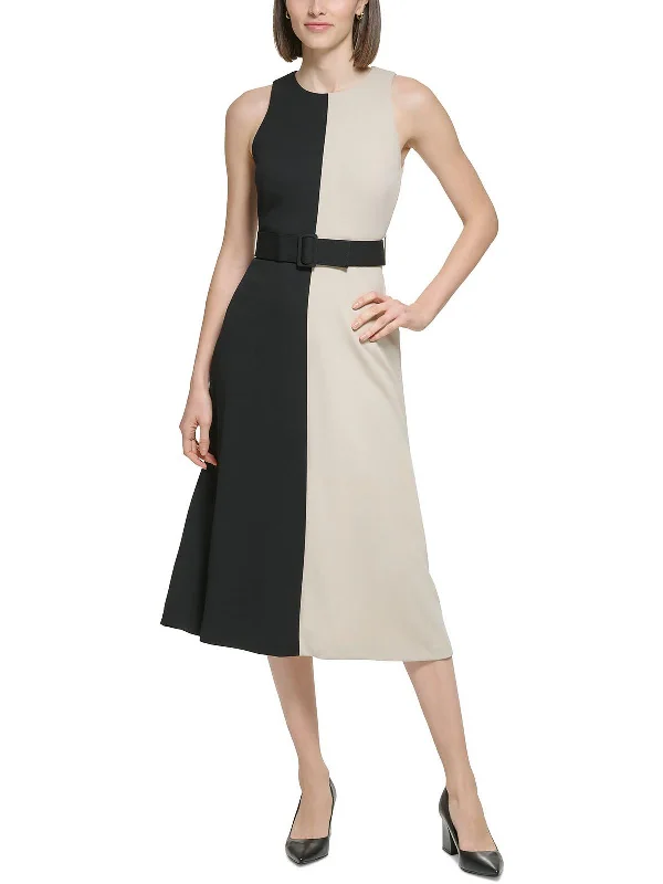 Insane Discount Onslaught Flash Sale Womens Belted Colorblock Midi Dress