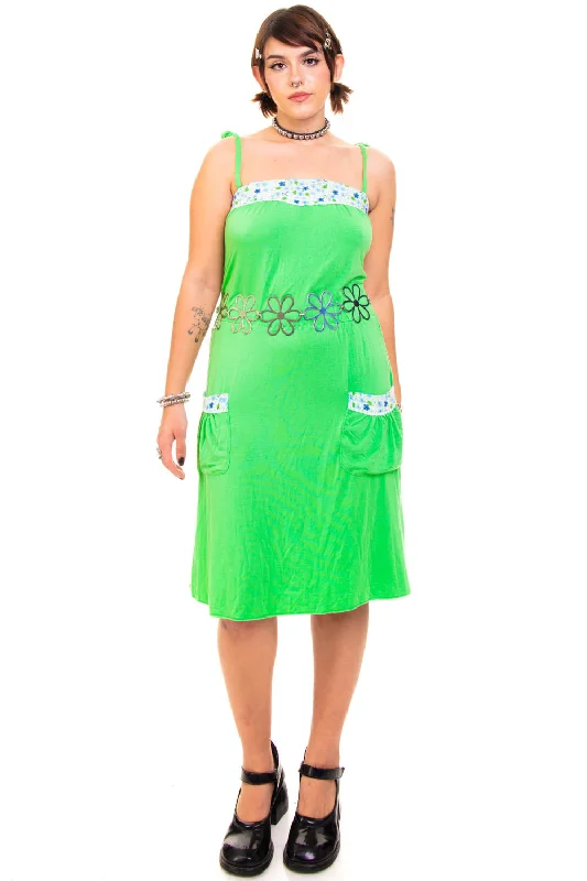 Trend Alert Elegant Ensemble Vintage Y2K Lu Lu Lame Green Floral Tank Dress - M/L