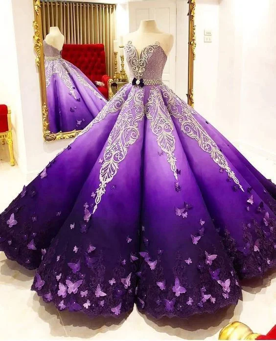 Limited Time Deal Luxe Layering Strapless Butterfly Quinceanera Dress Ombre Purple Ball Gown, Long Prom Dress  S11280