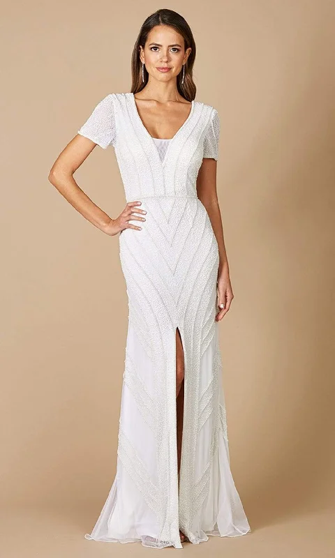 On-Trend Fashion Offers Charming Silhouette Lara Dresses - 51078 Short Sleeve High Slit Bridal Gown