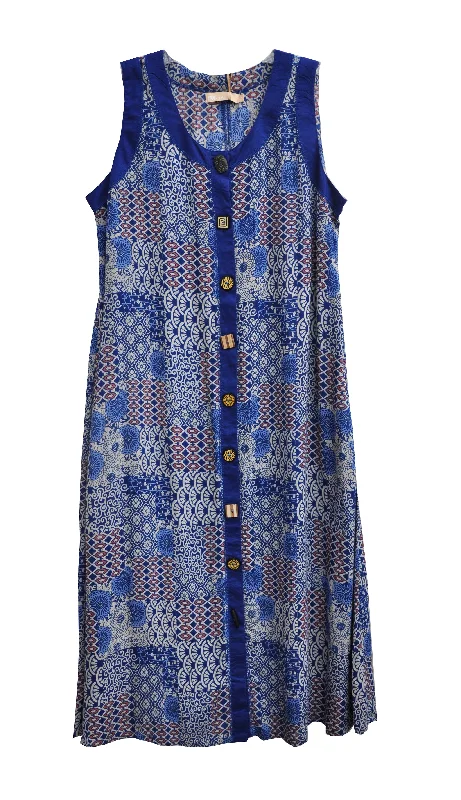 Seasonal Style Discounts Floral Style La Cera Blue Patchwork Plus Size Sleeveless Dress