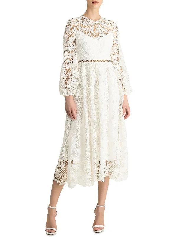 Premium Fashion Exquisite Craftsmanship Womens Lace Puff Sleeve Midi Dress