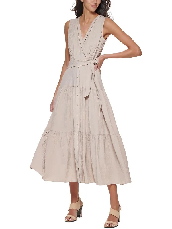 Big Savings Feminine Soft - Hued Look Womens Textured V Neck Midi Dress