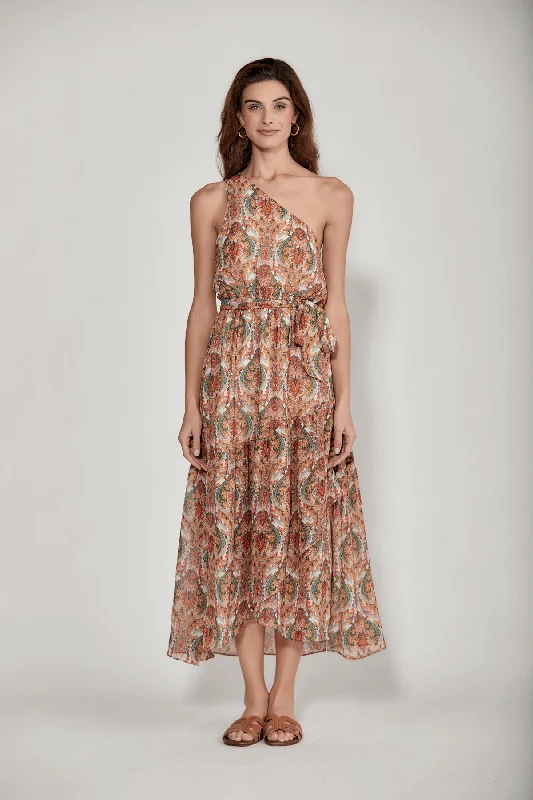 End Of Season Sale Cottagecore Rustic Charm Style Molly Bracken One Shoulder Paisley Maxi Dress