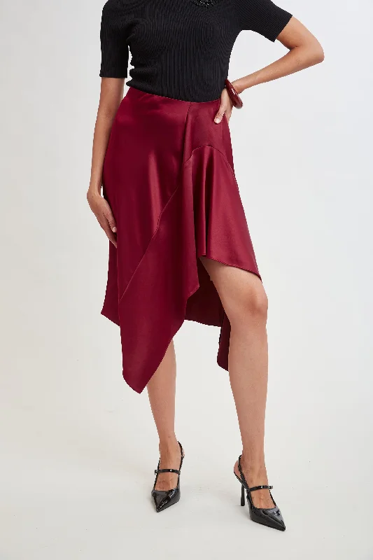 Hot Picks Bohemian Vibe Asymmetric Hem Satin Midi Skirt