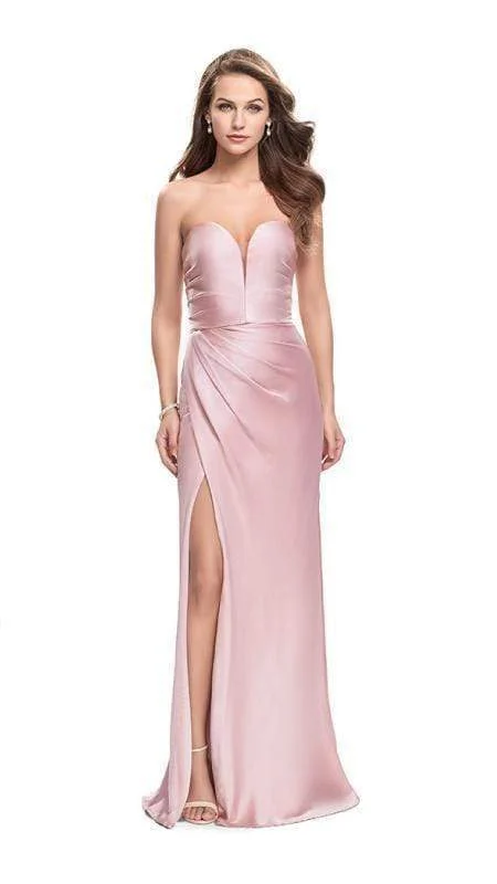 Fashion Essentials Sleek Design La Femme - Plunging Sweetheart Satin Sheath Evening Dress 26017SC