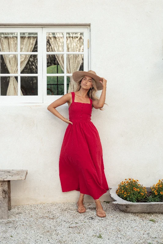 Street Style Discounts Parisian Effortless Chic Style Caty Maxi Dress - Red