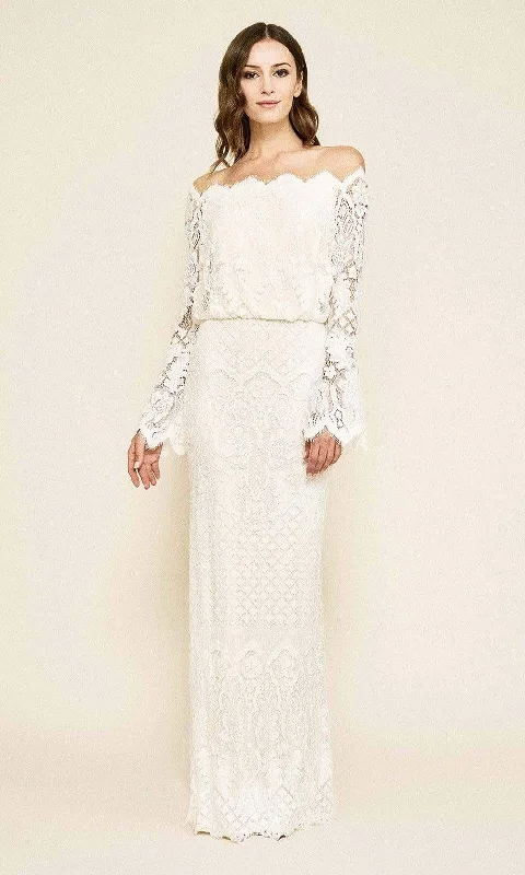 Trendy Street Style Vintage Charm Tadashi Shoji - Izumi Bell Sleeve Off-the-Shoulder Lace Gown