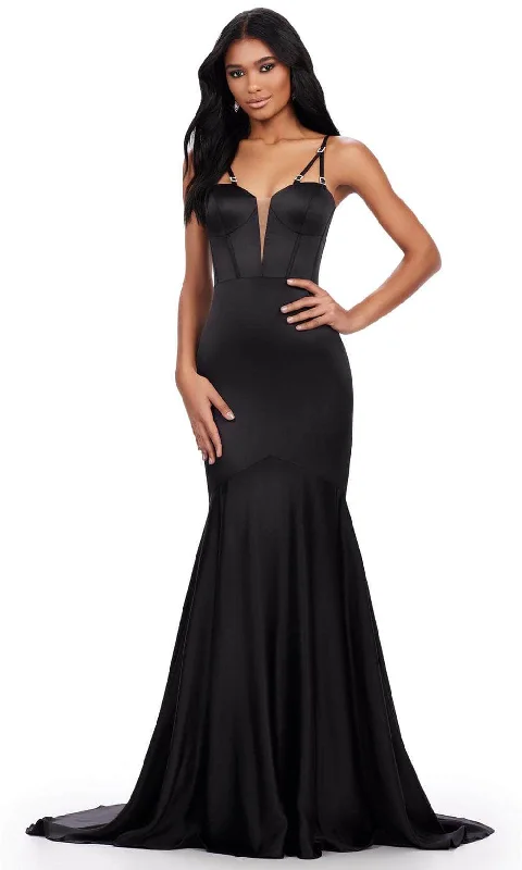 Contemporary Casual Deals Flowy Fabric Ashley Lauren 11644 - Spaghetti Strap Satin Prom Dress