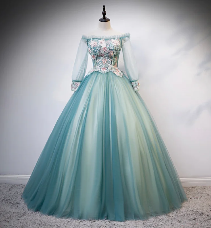 Special Offers Charming Silhouette Green tulle lace long ball gown dress formal dress s107