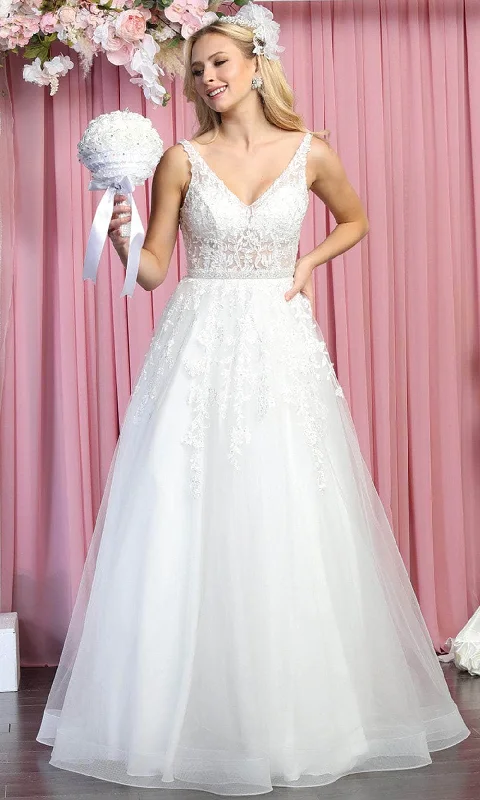 Fashion Deal Chic Urban Fashion Look May Queen RQ7888 - Sleeveless Sheer V-neck Wedding Gown