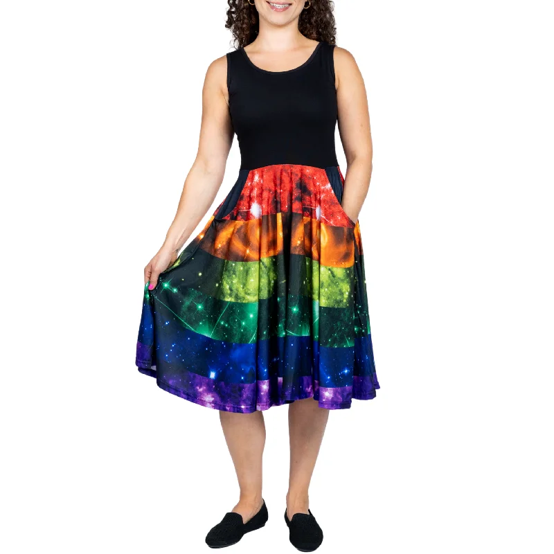 Season Offer Chic Urban Fashion Look Rainbow Nebula Sleeveless Full Twirl Dress