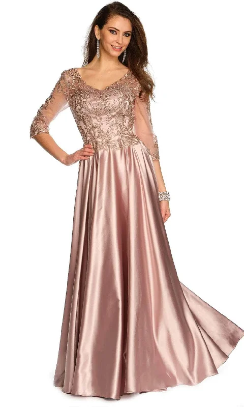 Trendy Threads Vintage Look Dave & Johnny 11362 - V-Neck Embroidered Satin Formal Dress