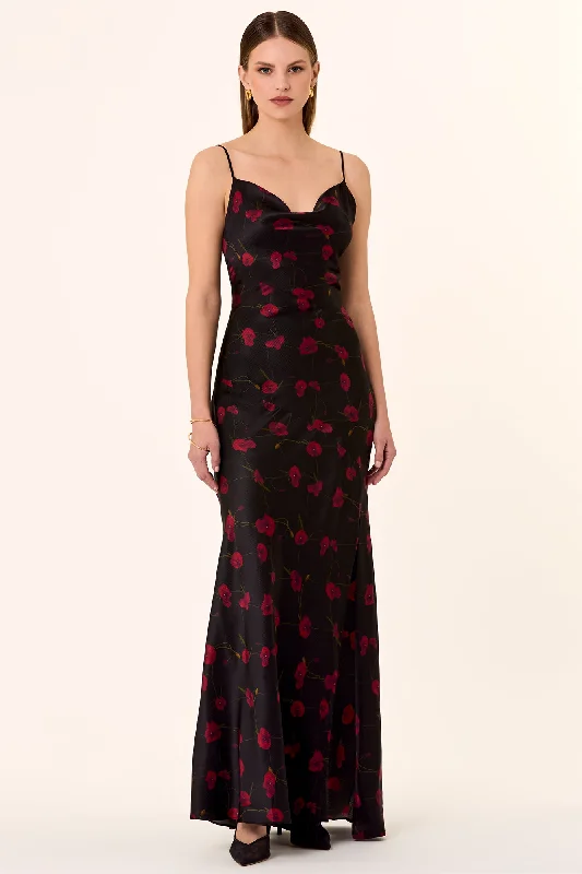 Premium Style Everyday Glamour Ariel Gown - Poppy Floral Black