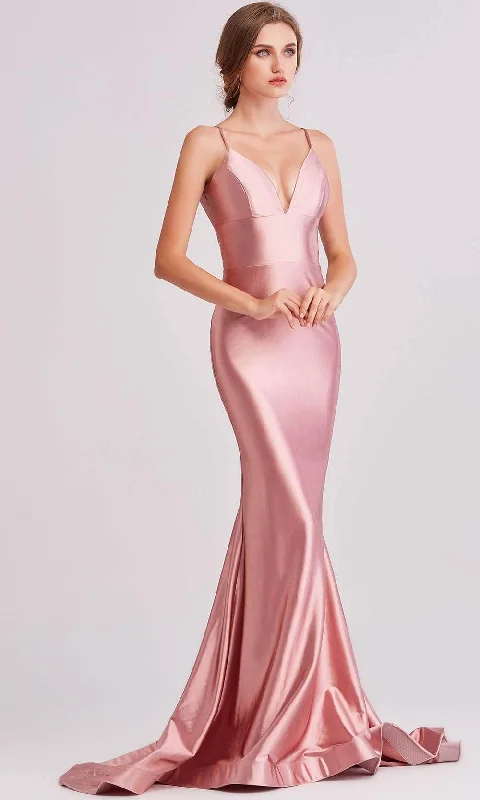 Hot Trends Romantic Flair J'Adore Dresses J15032 - V-Neck Satin Mermaid Evening Gown