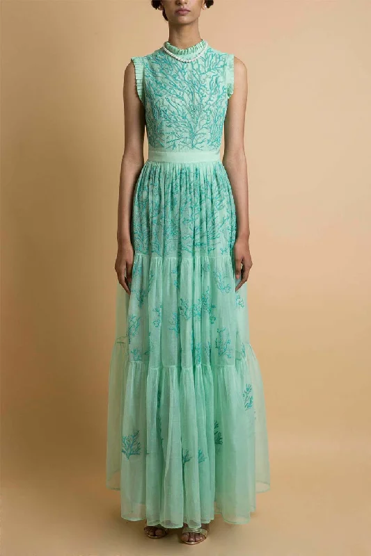 Unleash Your Fashion Romantic Date - Night Ensemble Mint Embroidered Gown Dress