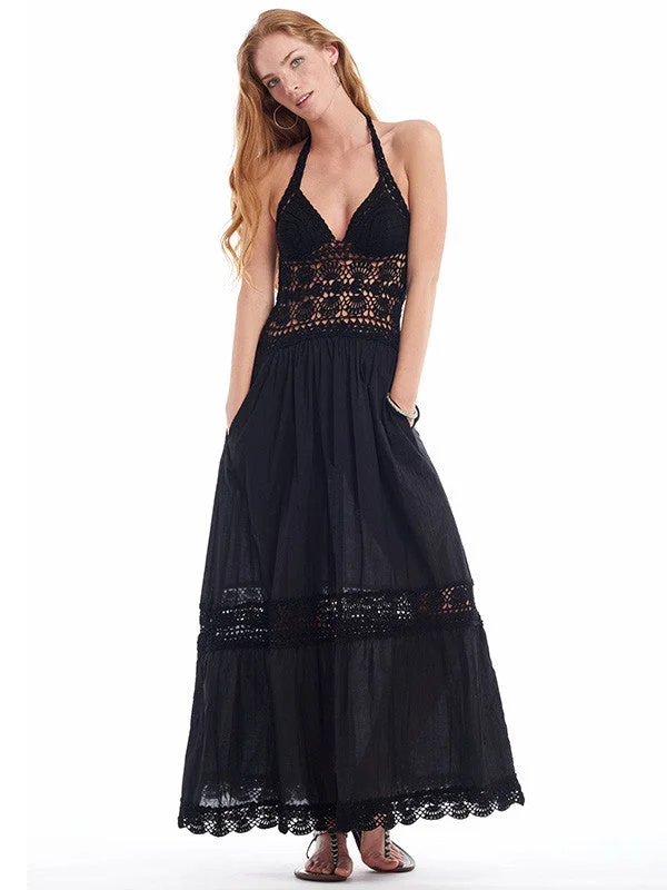 Latest Trends Fashion-Forward Style Filigree Halter Maxi Dress - Black