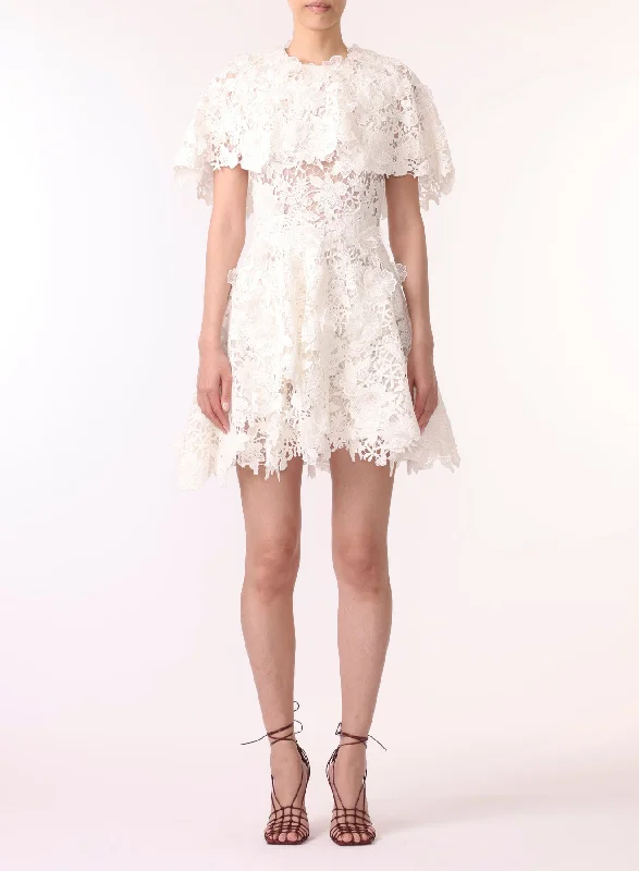 Ride The Style Wave Graceful Movement FLORAL GUIPURE LACE CAPE DRESS WITH EMBROIDERED FLOWERS