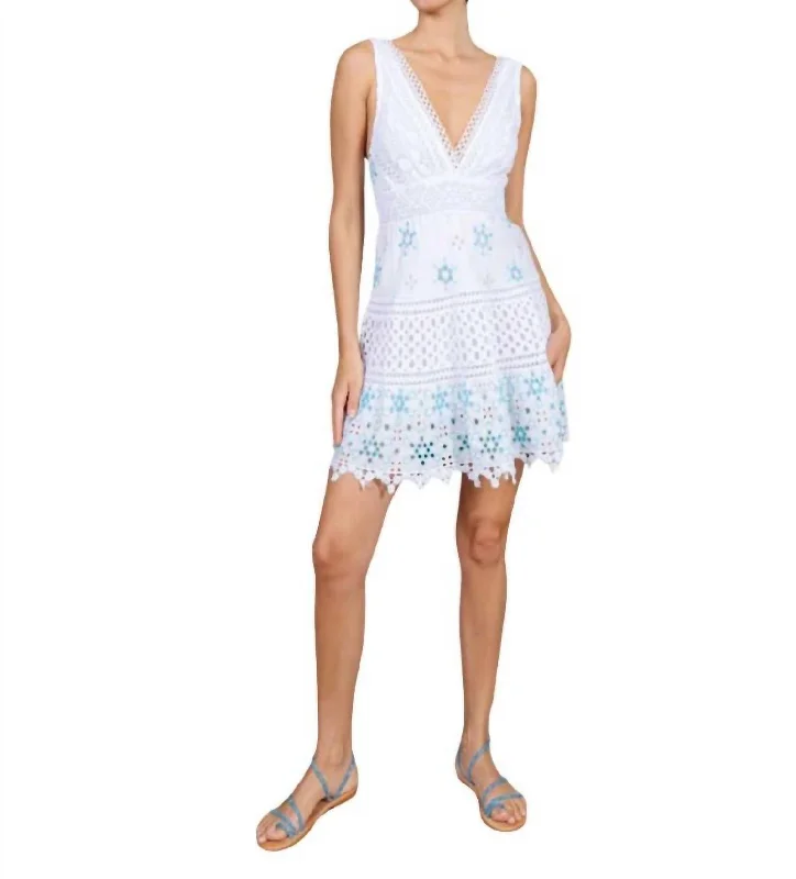 Gift Ideas Romantic Detailing Romei Mini Dress In Turquoise Bianco