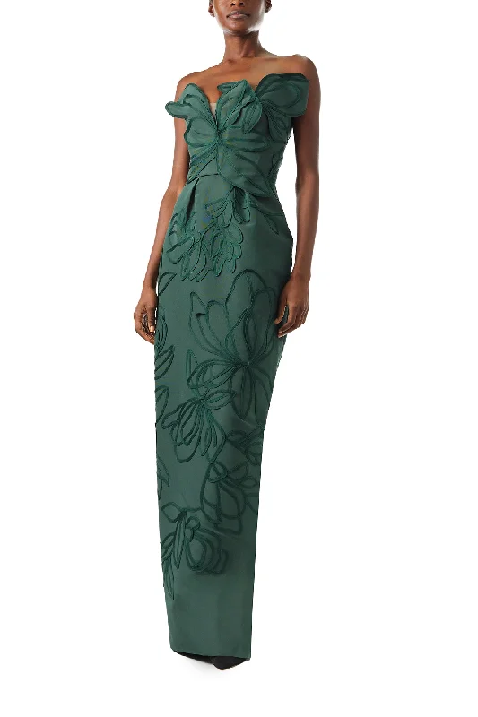 Stay Ahead In Style Elegant Contour Floral Embroidered Column Gown