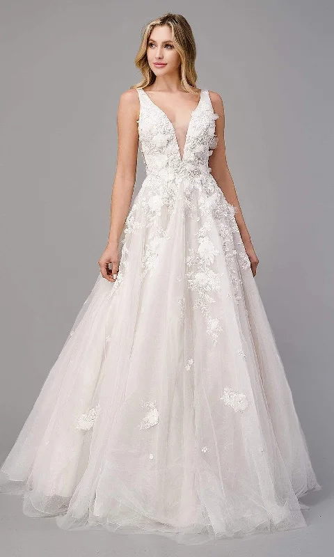 Urban Style Promotions Everyday Glamour Andrea and Leo - A1028W Plunging Neck Floral Wedding Dress