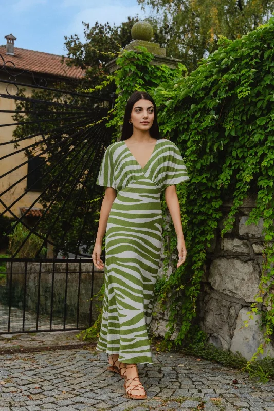 Seasonal Fashion Limited - Stock Anticipate Green Zebra Kimono Short Sleeve Bias Maxi Dress