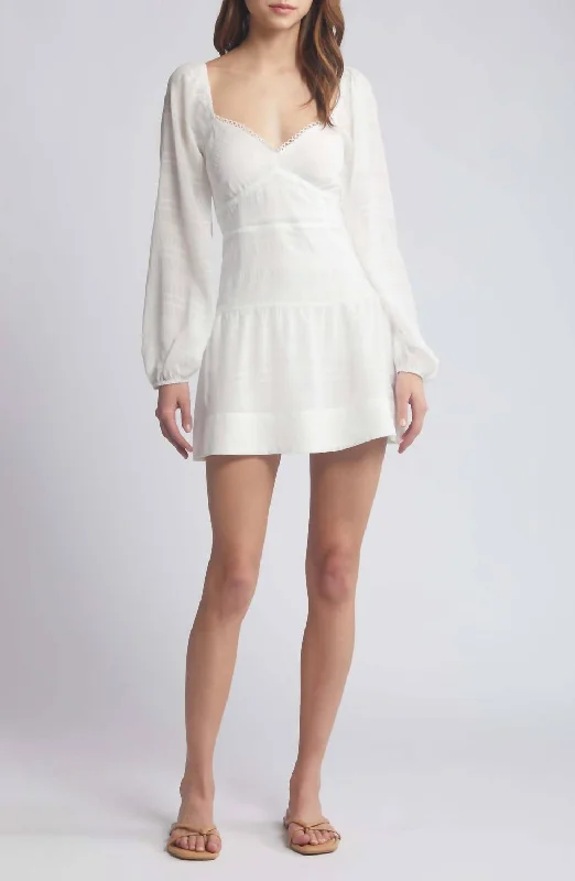 Valentine's Special Sleek Design Alamour Long Sleeve Mini Dress In Off White