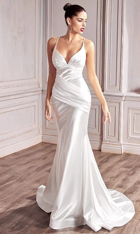 Best-Sellers Flowy Fabric Cinderella Divine Bridals - CH236W Plunging V Neck Mermaid Bridal Gown