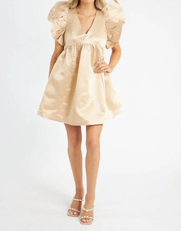 Relaxed Style Boho Chic Nahla Mini Dress In Champagne