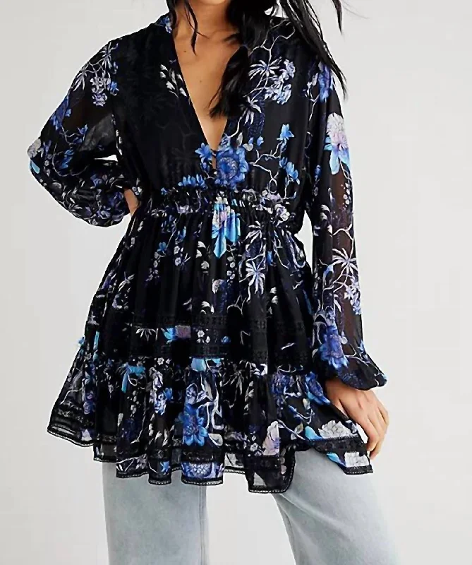 Limited Time Offers Flash Sale Cherry Blossom Mini Dress In Black/blue