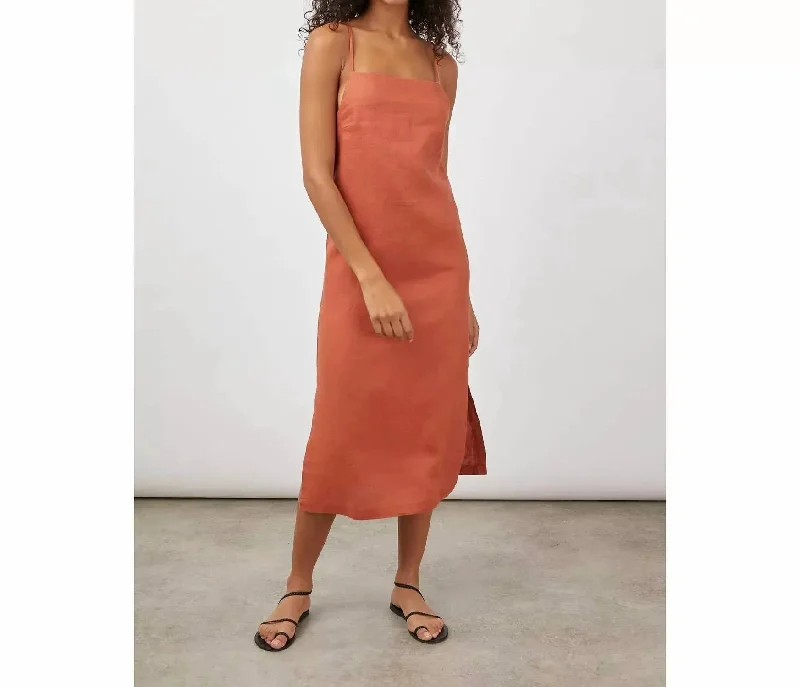 Limited Time Effortless Grace Demi Linen Midi Dress in Henna