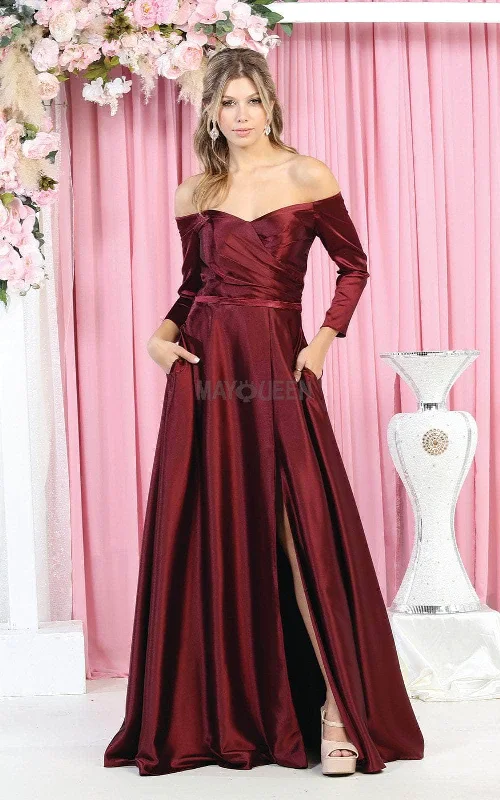 Contemporary Fashion Sale Lightweight Fabric May Queen MQ1930 - Off-Shoulder Satin Evening Dress