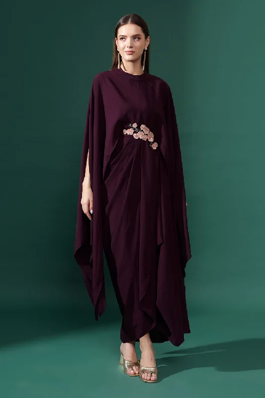 Flash Sale Starts Bold Silhouette Purple Embroidered Drape Gown Dress