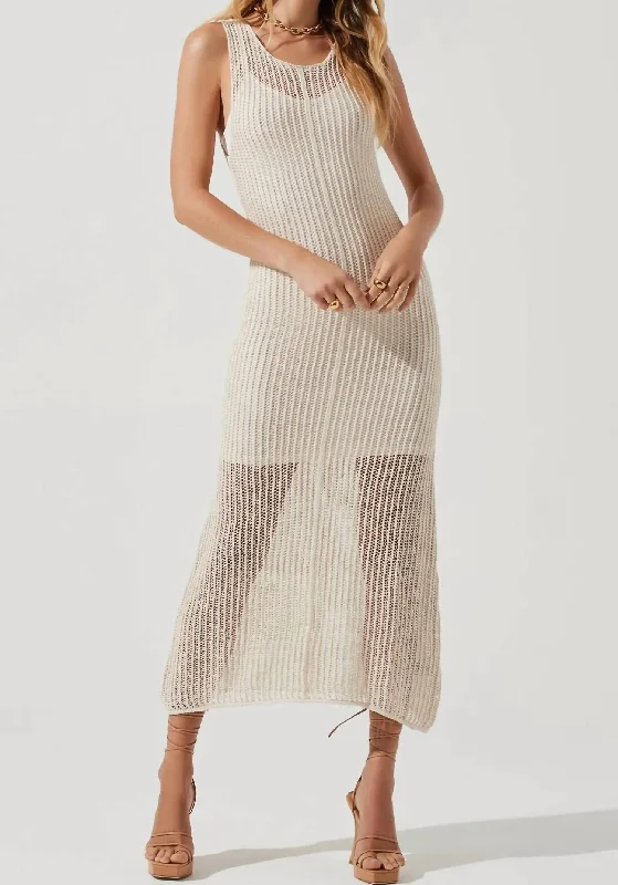 Cozy Chic Promotions Feminine Soft - Hued Look Palmer Crochet Column Midi Dress in Natural