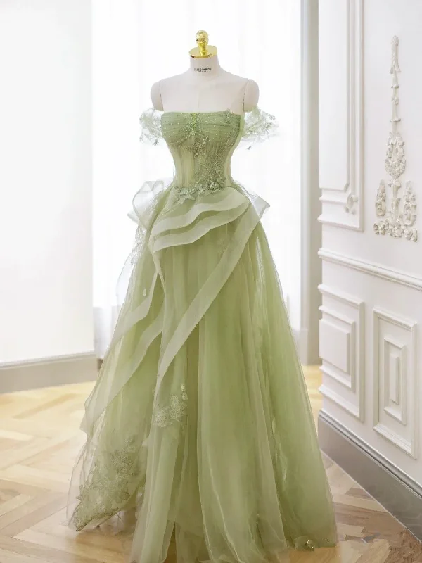 Best Deals Of The Season Chic Sophistication Sage Green Tulle Prom Dress,A-line Tulle Prom Gown