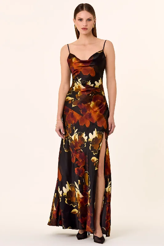 On-Trend Fashion Offers Coastal Beach - Inspired Style Ariel Gown - Blur Floral Black