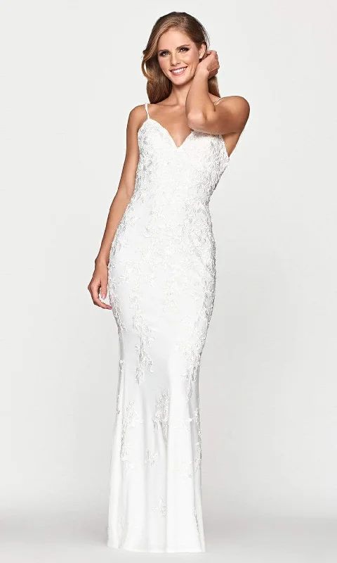 Limited Edition Hollywood Glam Award - Show Style Faviana - S10508 Embroidered Lace-Up Sheath Dress