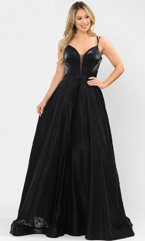 Limited Stock, Big Sale Effortless Style Poly USA 8644 - Deep V-Neck Shimmer Satin Gown