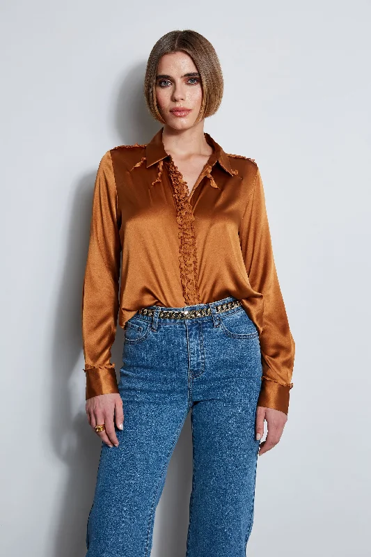 Find Your Unique Flair Casual Chic Chiffon Ruffle Silk Satin Shirt