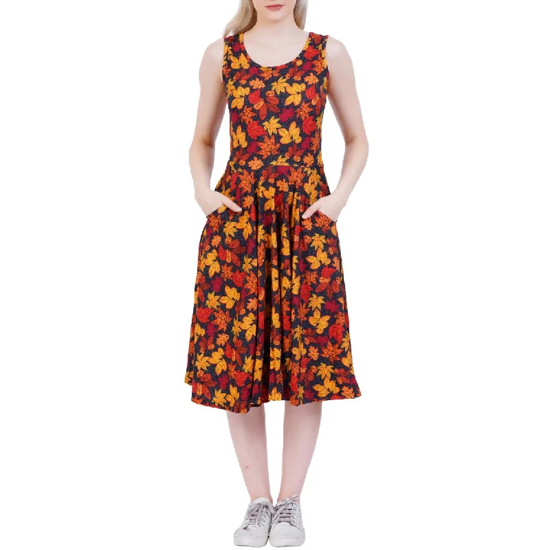 Flash Sale Starts Coastal Beach - Inspired Style Autumn Leaves Sleeveless Twirl Dress