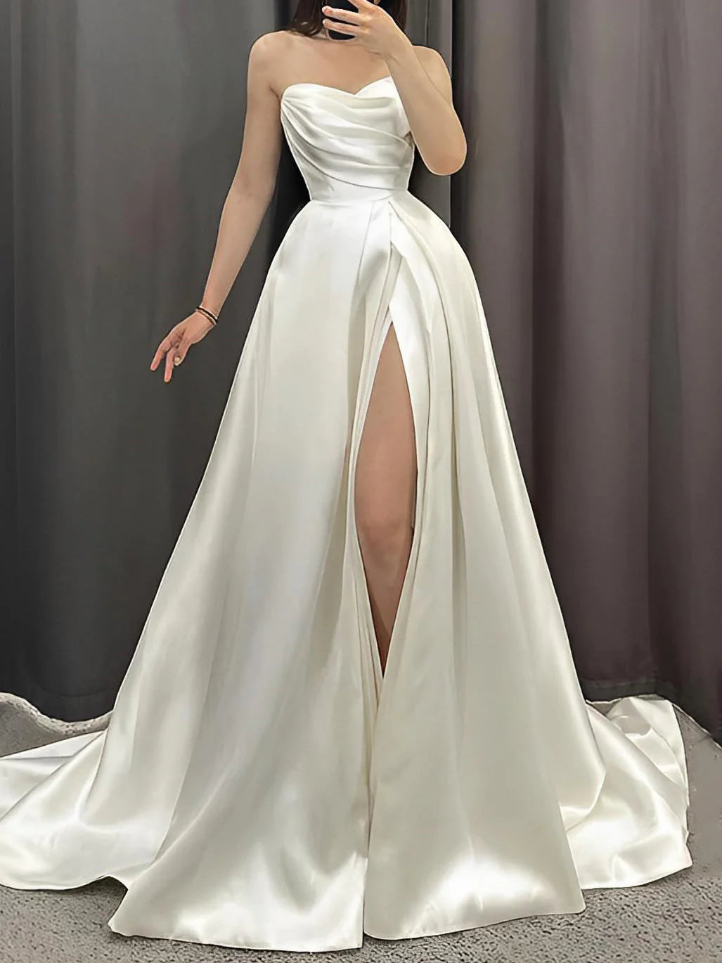 Fast Fashion Favorites Great Deals on Ethnic Cultural Wear A-line/Princess side slit strapless wedding dress