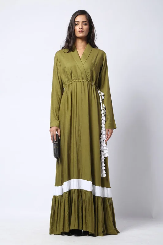 Crazy Discounts, Hurry Up Effortless Comfort Green Drawstring Gown Dress