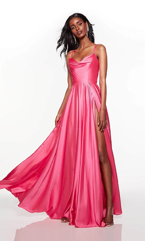 Top Deals Modern Romance Alyce Paris 61462 - Satin Evening Dress with Slit