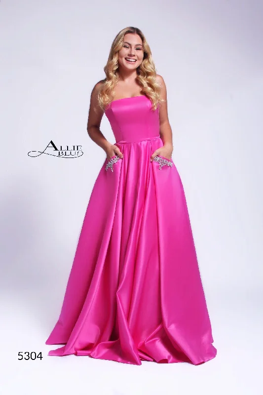 Clearance Event Flash Sale Allie Blu 5304 Size 10 Long Satin A Line Ballgown Embellished Pockets Prom Dress