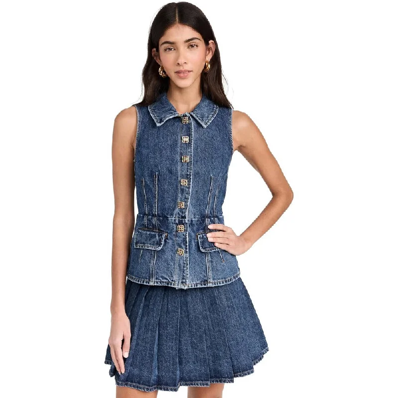 Final Sale Dreamy Aesthetic Self Portrait Tailored Denim Mini Dress, Mid Blue