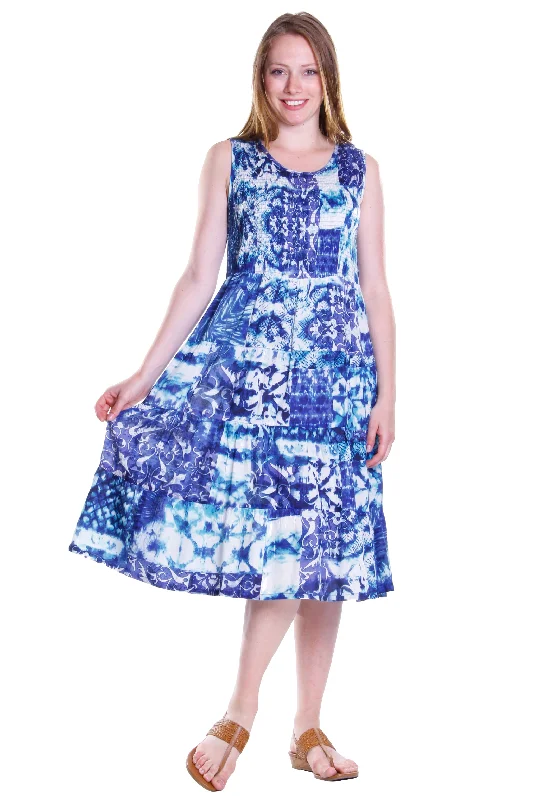 Urban Elegance Deals Feminine Grace La Cera Blue Tie Dye Sleeveless Dress