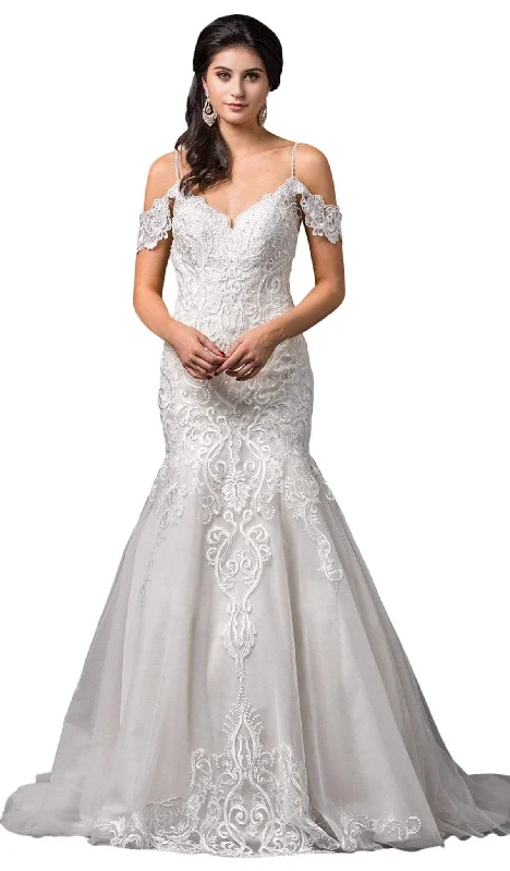 Insane Discount Onslaught Flowing Silhouette Dancing Queen Bridal - 100 Lace Embroidered Trumpet Wedding Dress