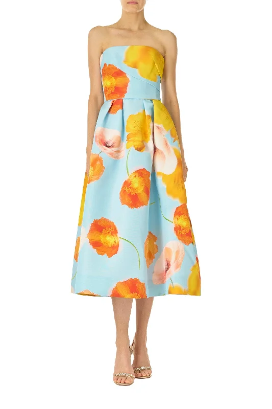 Chic And Edgy Vintage Elegance Poppy Floral Tea-Length Dress